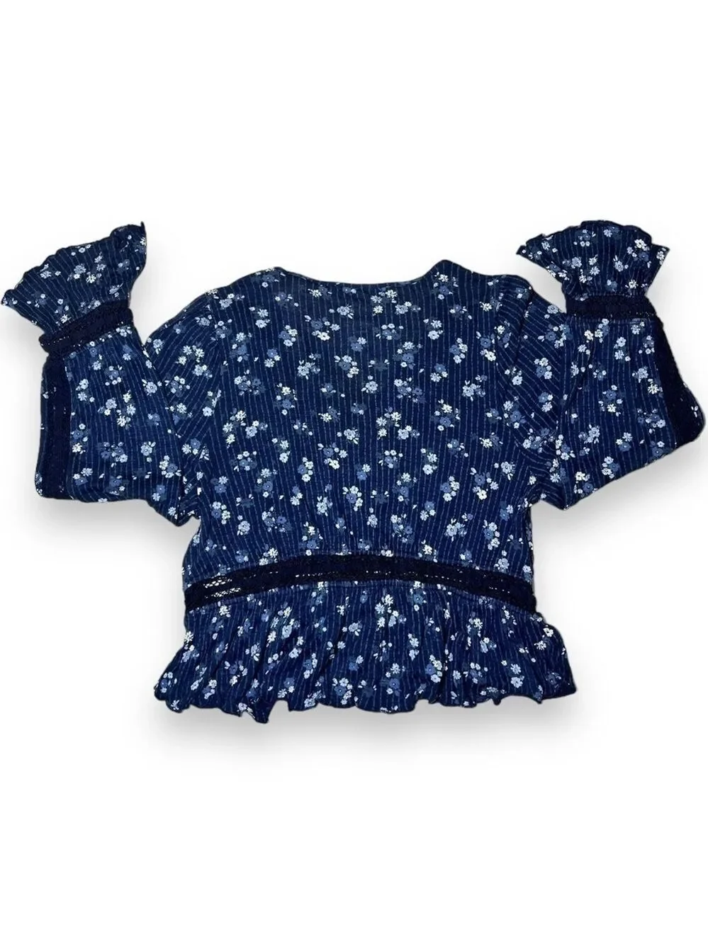 Justice Girl’s Bell Sleeve Crochet Detail Blouse Navy Size 8